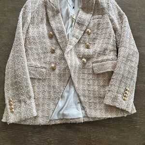 Express Beige Tweed Blazer with Gold Accents